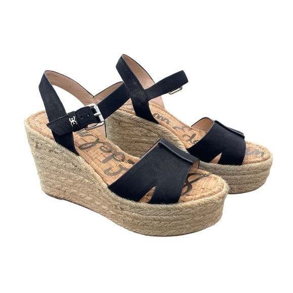 Sam Edelman Maura espadrille suede wedge sandals open-toe black womens 8 - Picture 2 of 10